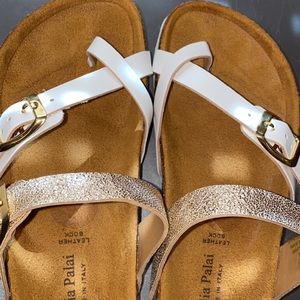 Girls Giulia palai sandals white and gold straps